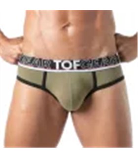 Herrenslip Khaki mit elastischem Jacquard-Bund und Kontraststreifen | TOF Paris