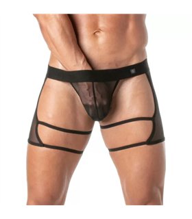 String mit Mesh-Einsätzen und elastischem Bund – elegant & bequem, Schwarz | TOF Paris