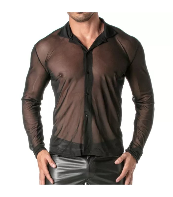 Herren Langarmshirt Slim Fit Schwarz – Atmungsaktives Mesh-Shirt | TOF Paris