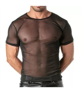 T-Shirt Mesh Slim Fit mit Rundhalsausschnitt – Schwarz | TOF Paris
