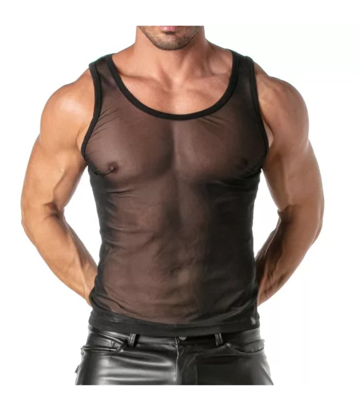 Tank Top Mesh schwarz – transparent, stylisch & mit Logo-Detail | TOF Paris