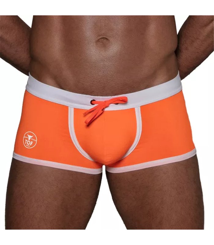 Badehose Neon Orange – Eng anliegend, chlorresistent & mit Kontraststreifen | TOF Paris