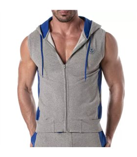 Ärmellose Zip-Hoodie Weste – Stretch, Komfort & praktische Taschen, Grau | TOF Paris