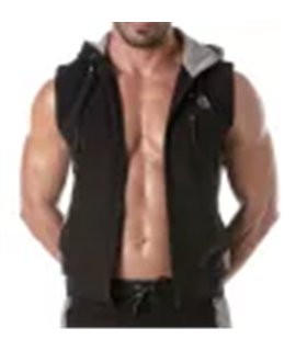 Ärmelloser Zip-Hoodie schwarz – Stretch, Taschen & Kontraststreifen | TOF Paris