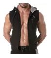 Ärmelloser Zip-Hoodie schwarz – Stretch, Taschen & Kontraststreifen | TOF Paris