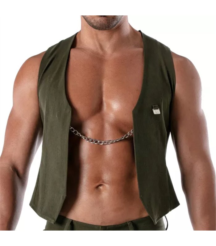 Weste mit abnehmbarer Kette – Bequemer Baumwoll-Mix, Khaki | TOF