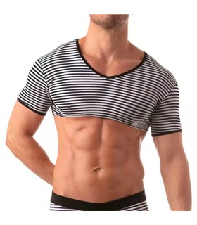Crop Top Herren, Schwarz – Sexy Matrosen-Design mit Streifenmuster | TOF