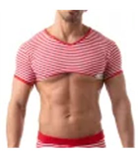Crop Top Herren, Rot – Sexy Matrosen-Design mit Streifenmuster | TOF