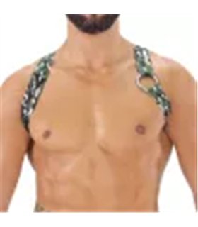 Herren Brust-Harness mit elastischem Komfort & fluoreszierendem Look, Khaki-Camouflage | TOF