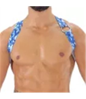 Herren Brust-Harness mit elastischem Komfort & fluoreszierendem Look, Blau-Camouflage | TOF