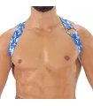 Herren Brust-Harness mit elastischem Komfort & fluoreszierendem Look, Blau-Camouflage | TOF