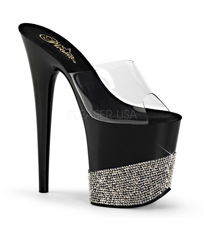 FLAMINGO-801 Pleaser High-Heels Plateau Pantoletten schwarz Lack günstig