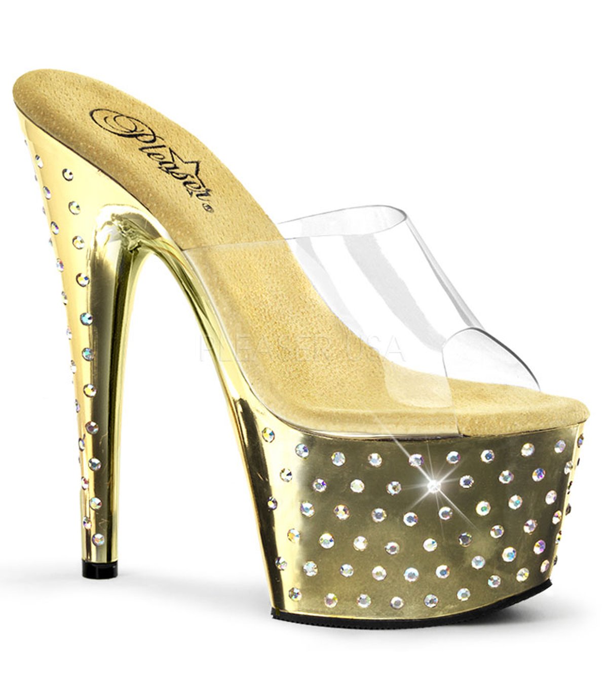 PLEASER STARDUST-701 Gogo Plateau Pantoletten mit Strass Plateau Pantolette ...
