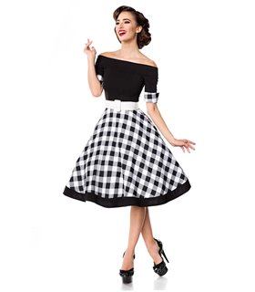 Belsira schulterfreies Swing Kleid schwarz weiss midi Kleider online gunstig kaufen