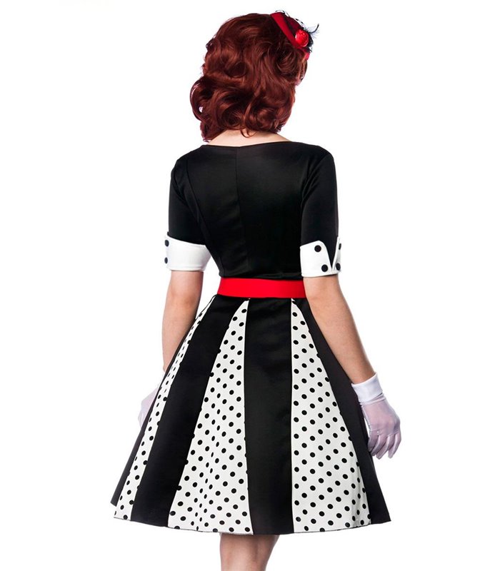 Belsira Godet-Kleid weiß/schwarz/rot