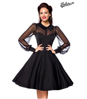 günstig Kleid online hochgeschlossen Vintage-Stil Tellerrock kaufen im schwarz & mit Umlegekragen
