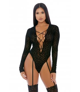 Teddy mit langen Ärmeln & lustvollen Leo-Look - Schwarz