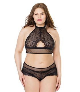 Top & Booty-Short mit Fischnetzhalter - Schwarz