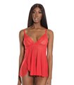 Trim Babydoll And Thong - Red