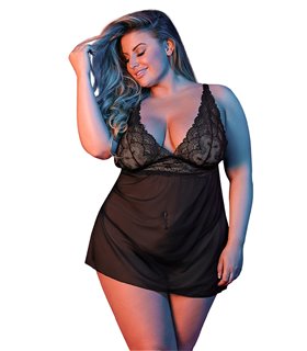Plus Size Nude & Black Fly Away Babydoll- Spicy Lingerie