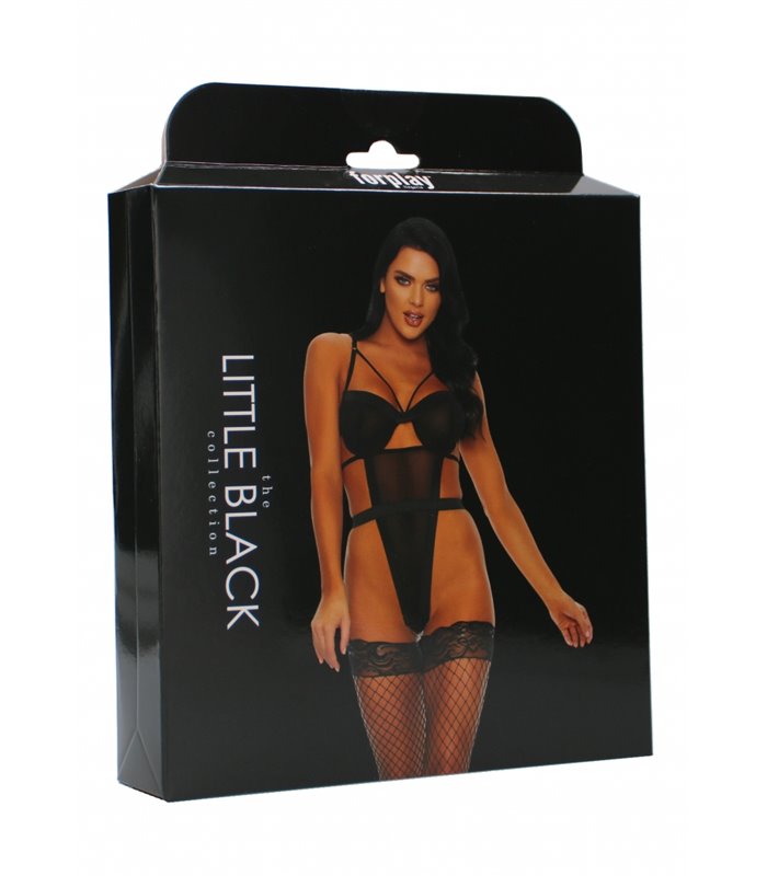 A Sheer Thing Chemise with Garter Straps and Panty - Black