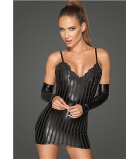 Powerwetlook Minikleid mit dekorativer Stickerei